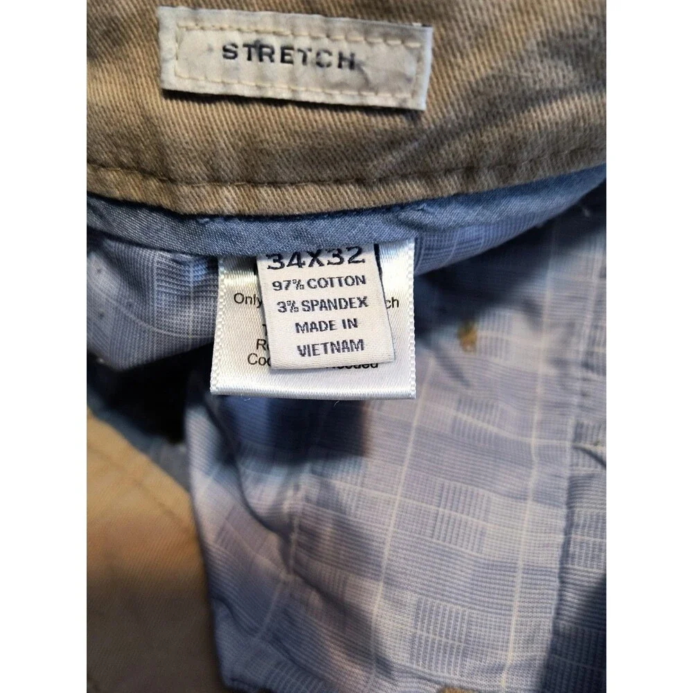 Joseph Abboud Stretch Chino Pants Men's Size 34x32 Tan Khaki Flat Front Pocketed